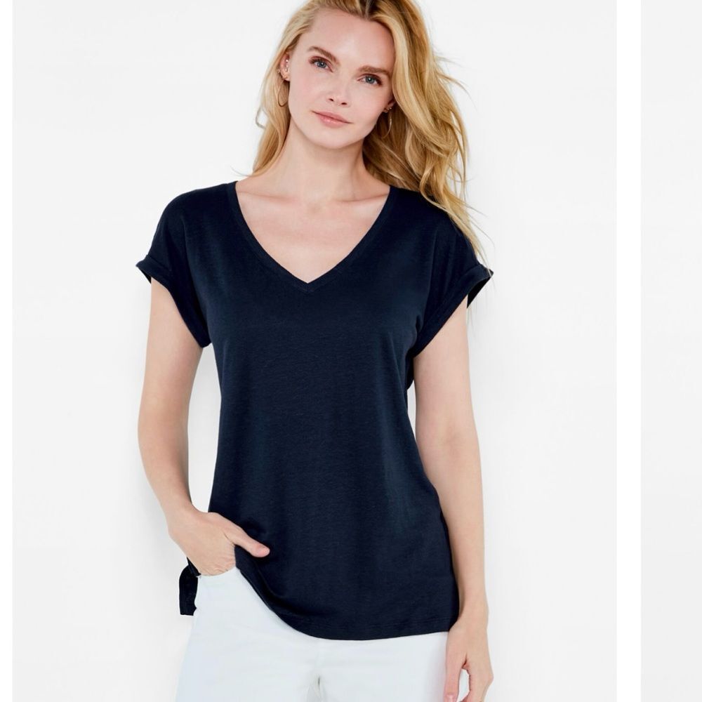 Women's Nic and Zoe NZT Navy V-Neck Tee